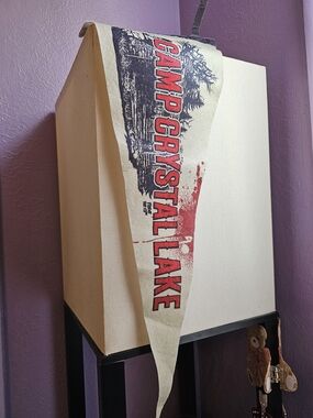 Camp Crystal Lake Vintage Pennant - Cream and Red